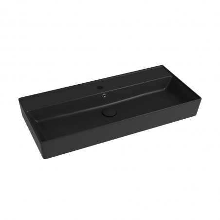 Umywalka ceramiczna nablatowa / wisząca czarna z półką i otworem na baterie 100x45 cm LERA Black