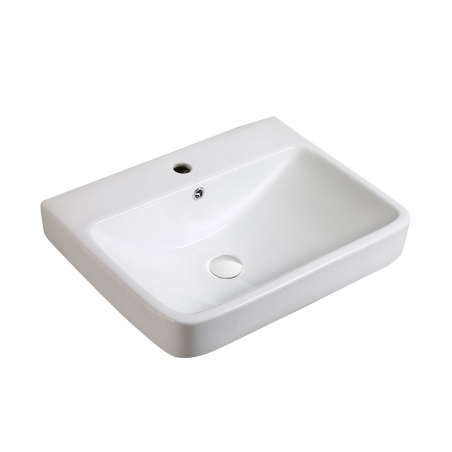 Umywalka biała wisząca prostokątna z otworem na baterię i półką 60 x 46 cm ARVETE Slim