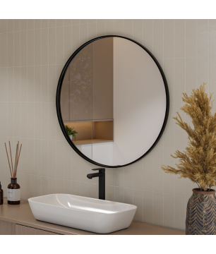 Lustro okrągłe w czarnej ramie bez oświetlenia  80 cm VALO Slim Black