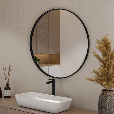 Lustro okrągłe w czarnej ramie bez oświetlenia 70 cm VALO Slim Black
