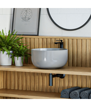Umywalka ceramiczna nablatowa okrągła szara bez otworu na baterię  44 cm UNO 1 Silver Glow