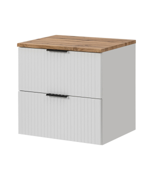 Zestaw Szafka umywalkowa biała ASTROS 60 x 46 cm White z dębowym blatem OAK