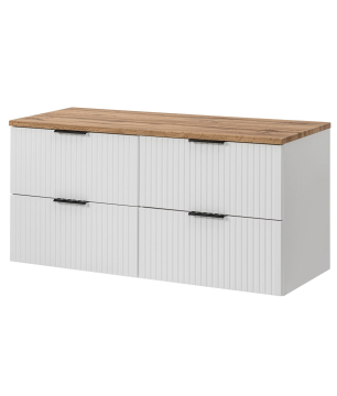 Zestaw szafka wisząca podwójna podumywalkowa biała 120 x 46 cm ASTROS white z blatem dębowym OAK