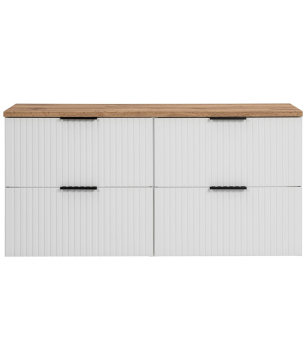 Zestaw szafka wisząca podwójna podumywalkowa biała 120 x 46 cm ASTROS white z blatem dębowym OAK