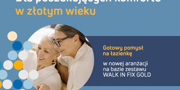 Nowa aranżacja z kabiną prysznicową WALK IN FIX w kolorze złotym 